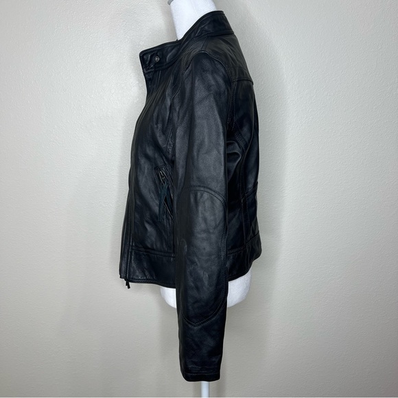 Street Legal Black Leather Full Zip Tassel Motorcycle Racer Biker Jacket Sz S - Picture 5 of 11